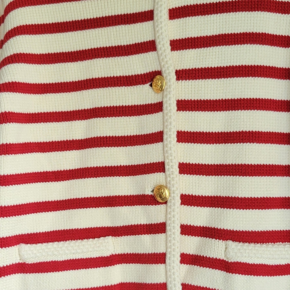 100% Cotton Superb Quality Luxurious Red and White Striped Cardigan Heavy & Warm - Picture 6 of 13